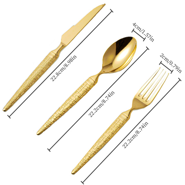 set of 3 stainless steel golden tableware size chart