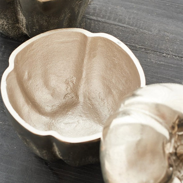 silver pumpkin shaped decorative storage jar details