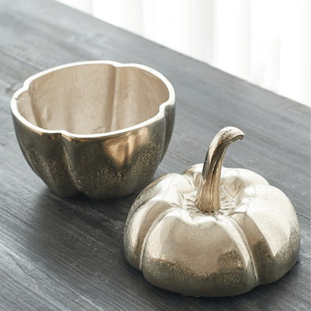 silver pumpkin shaped decorative storage jar details