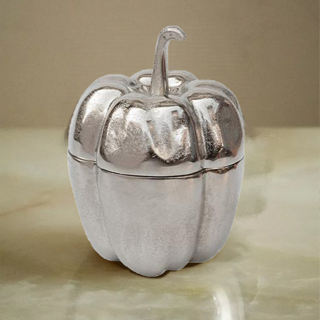 silver pumpkin shaped decorative storage jar