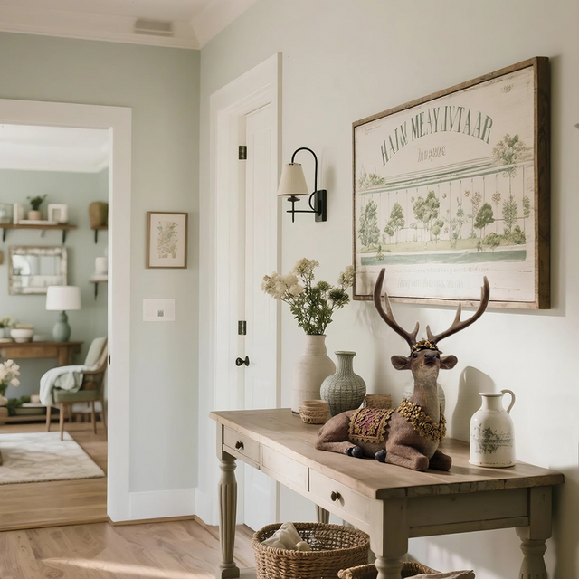 sitting deer figurine on the wooden table