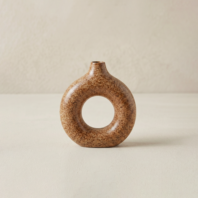 small size donut shaped ceramic vase front view