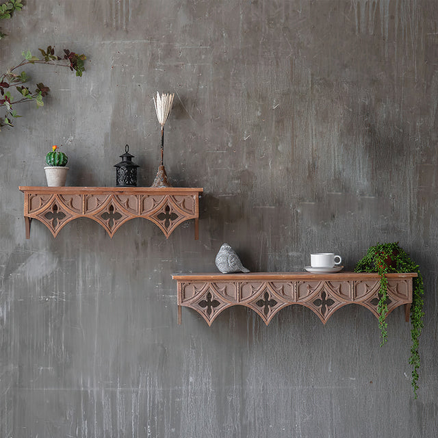 solid wood floating wall shelf mounted on the wall