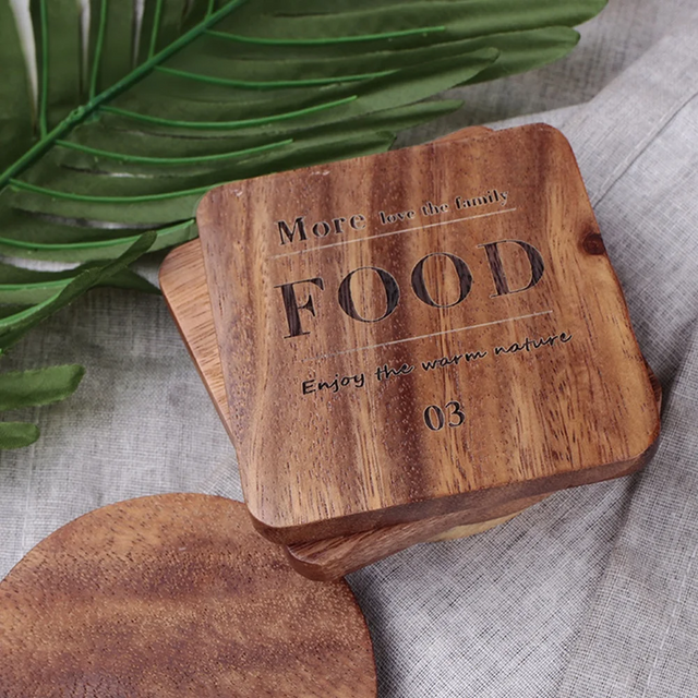 square wood coaster on the table