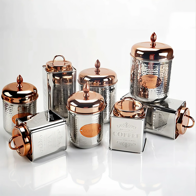 stainless steel sealed coffee storage canister with a pineapple handle