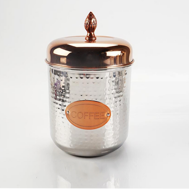 stainless steel sealed large coffee storage canister with a pineapple handle