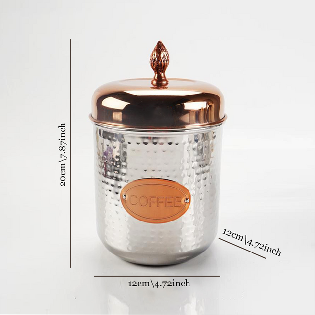 stainless steel sealed large coffee storage canister with a pineapple handle size chart