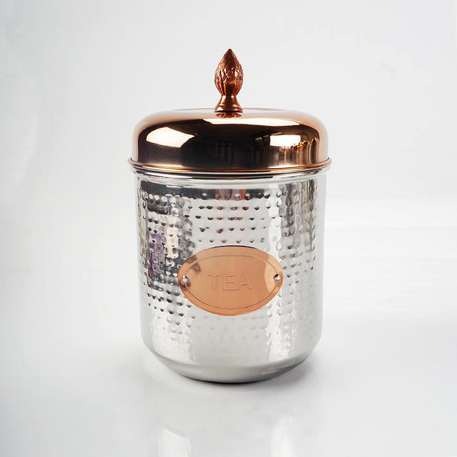 stainless steel sealed large tea storage canister with a pineapple handle