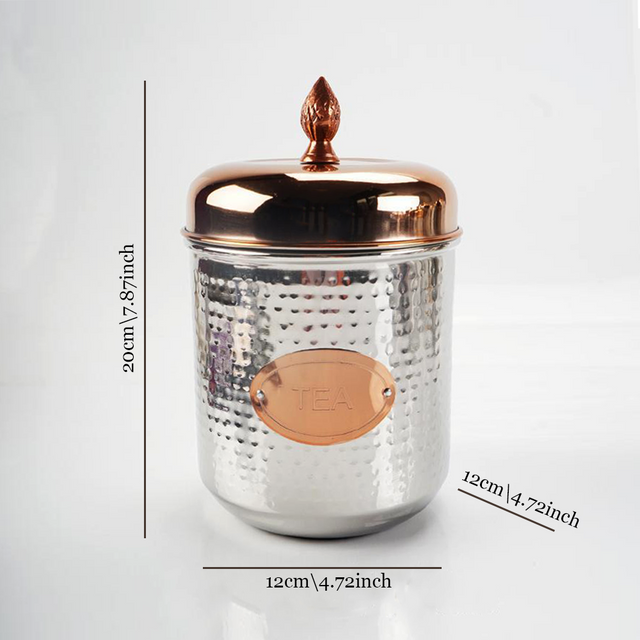 stainless steel sealed large tea storage canister with a pineapple handle size chart