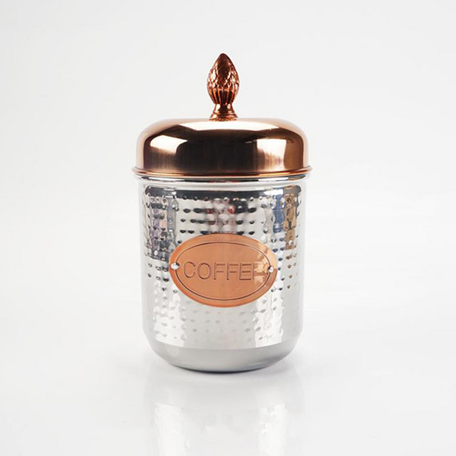 stainless steel sealed small coffee storage canister with a pineapple handle
