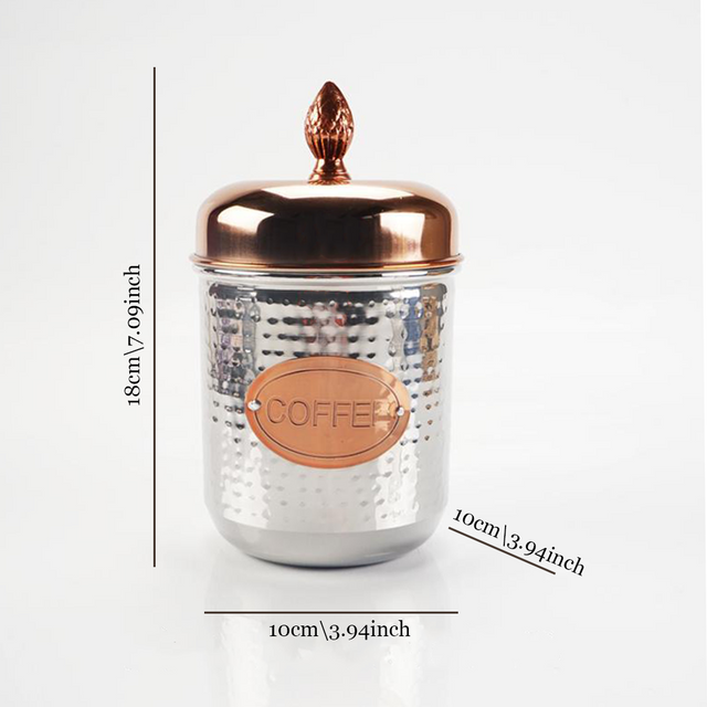 stainless steel sealed small coffee storage canister with a pineapple handle size chart