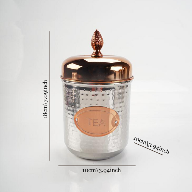 stainless steel sealed small tea storage canister with a pineapple handle size chart