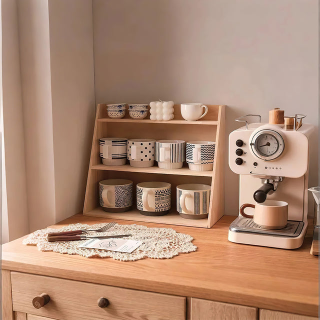 storage rack storing mugs