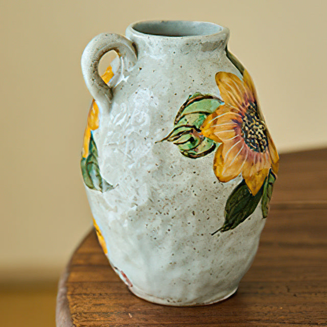 sunflower themed ceramic vase details