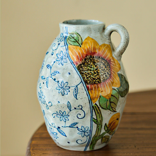 sunflower themed ceramic vase details