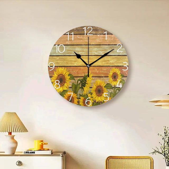 sunflower wall clock hanging on the wall