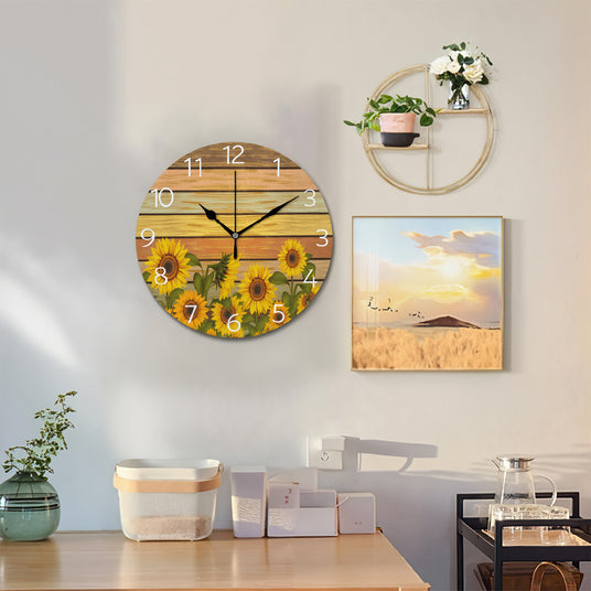 sunflower wall clock hanging on the wall