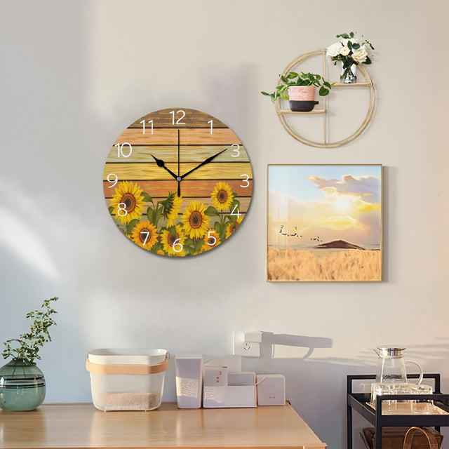 sunflower wall clock hanging on the wall