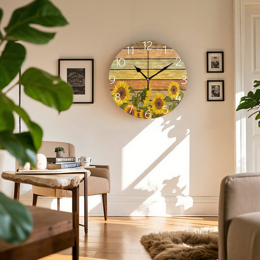 sunflower wall clock hanging on the wall