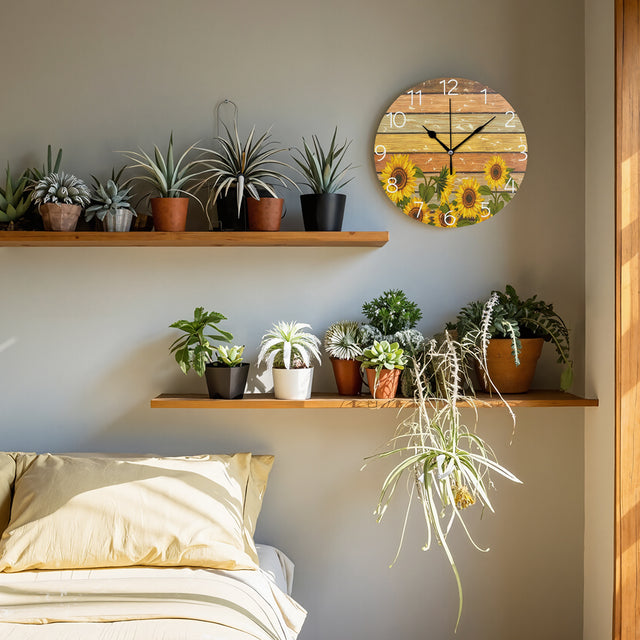 sunflower wall clock in the bedroom