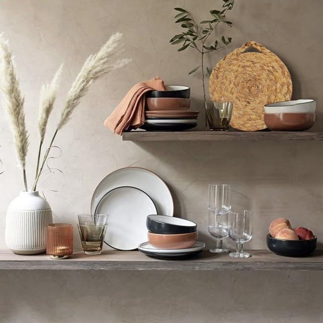 table mat on the floating shelf