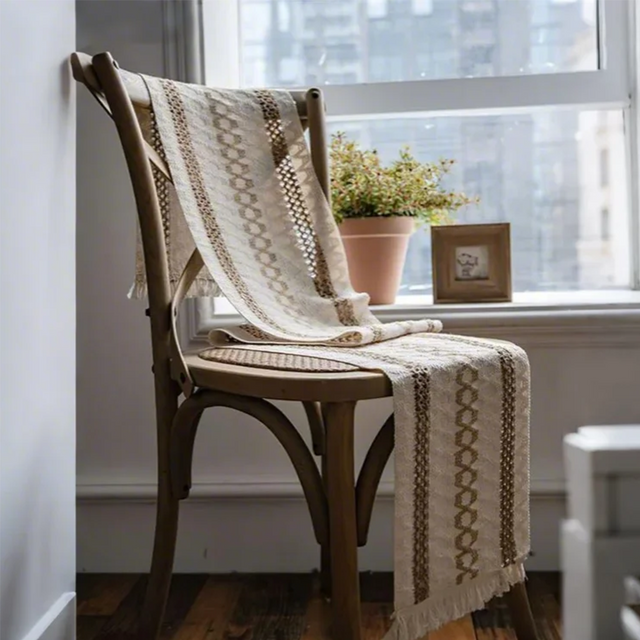 table runner draped over a chair