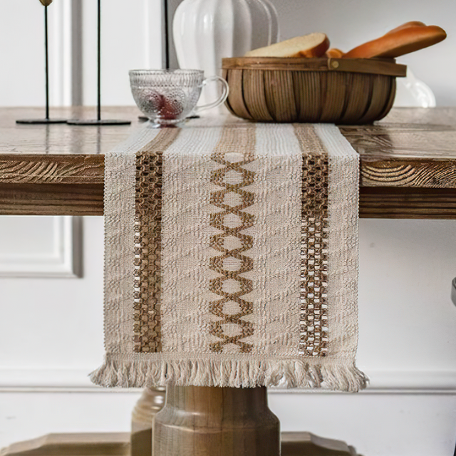 table runner draped over a table