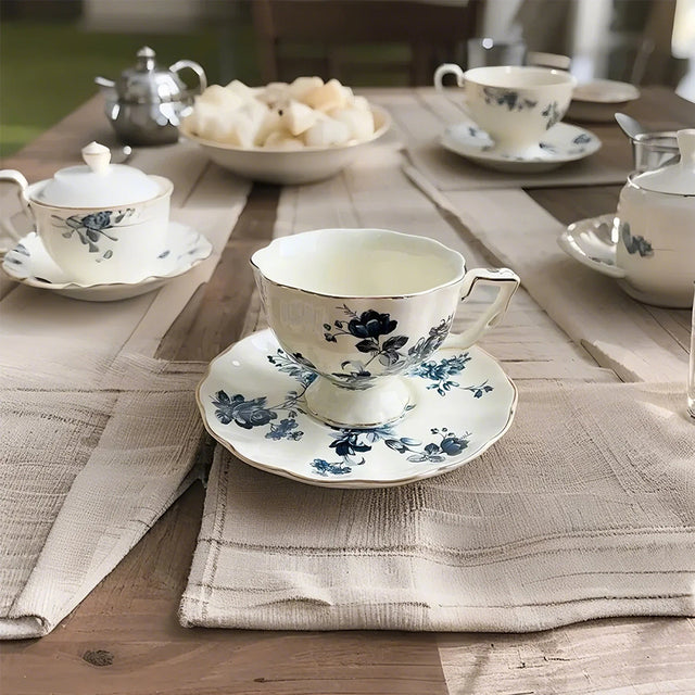 teacup and saucer of ceramic floral tea set