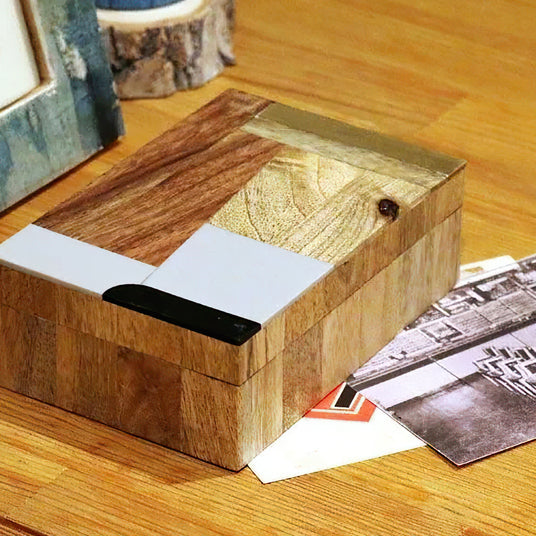 teak wood decorative storage box on the table