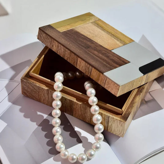 teak wood decorative storage box storing jewelry