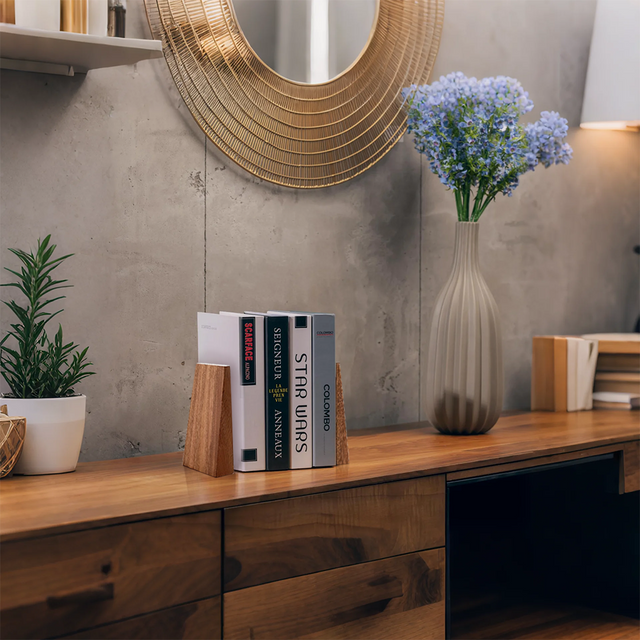 thickened wooden bookends set of 2 on the cabinet