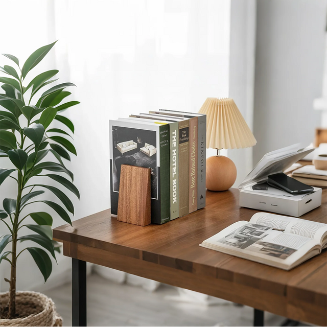 thickened wooden bookends set of 2 on the desk