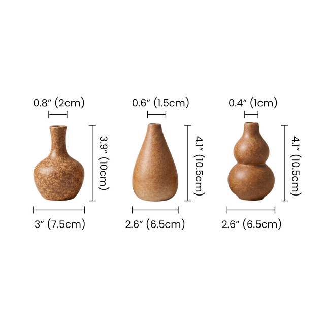 three brown ceramic vases dimensions