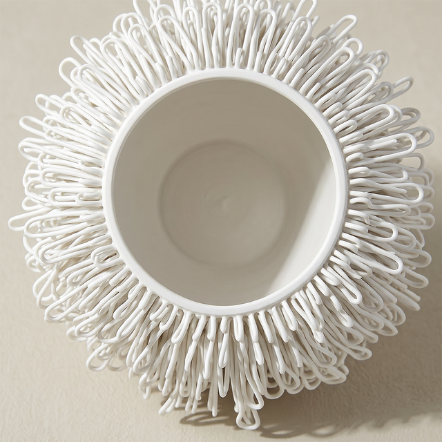 top view of white ceramic loop vase opening