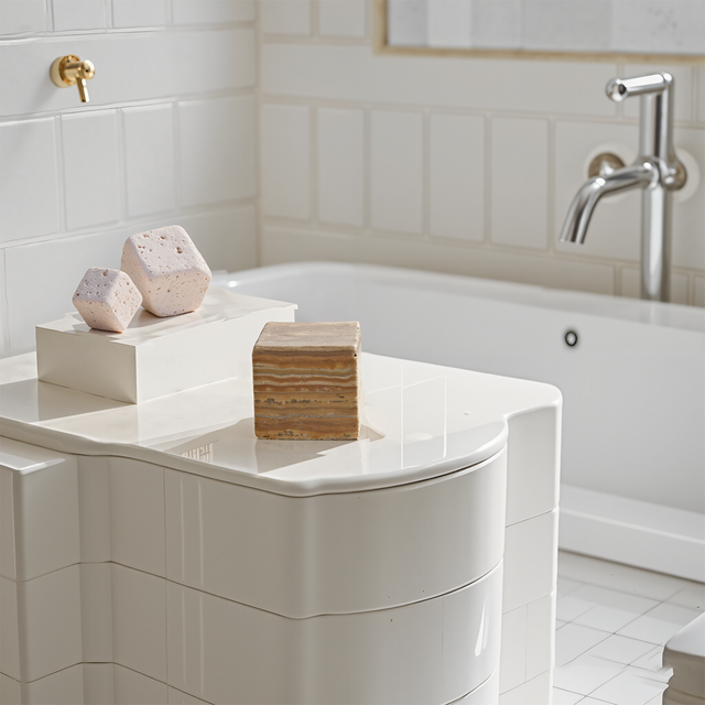 travertine decorative stone in the bathroom