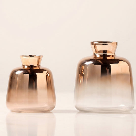 two sizes rose gold glass vases comparison