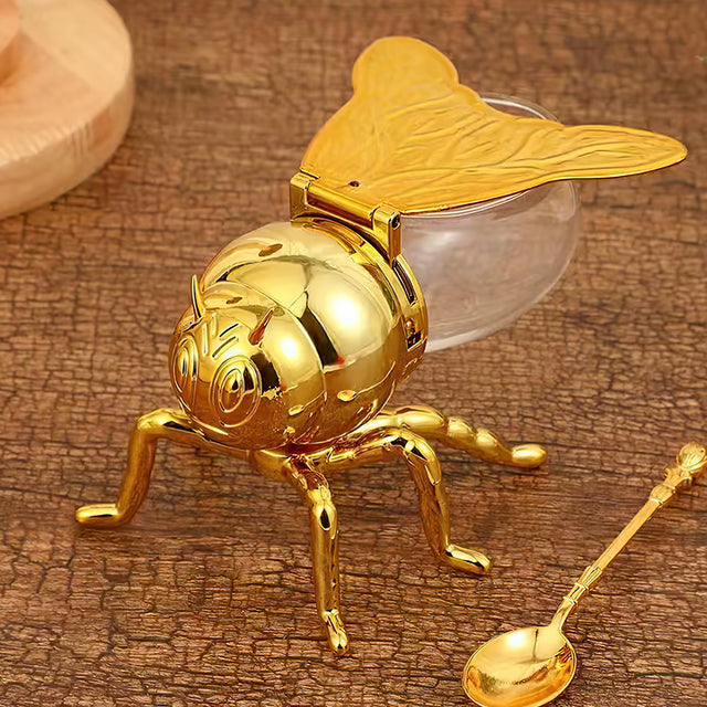vintage bee themed honey jar with spoon details