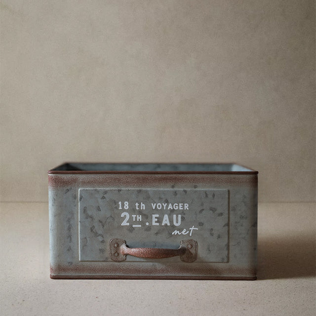 vintage blue iron drawer style flower pot