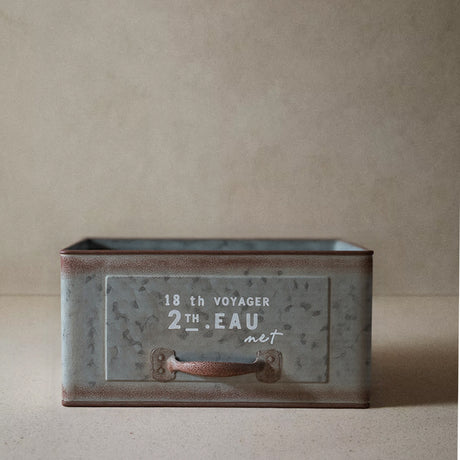 vintage blue iron drawer style flower pot