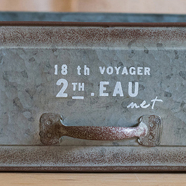 vintage blue iron drawer style flower pot details