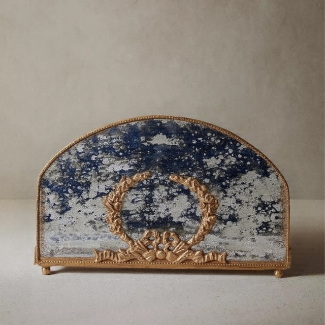 vintage brass carved glass napkin holder