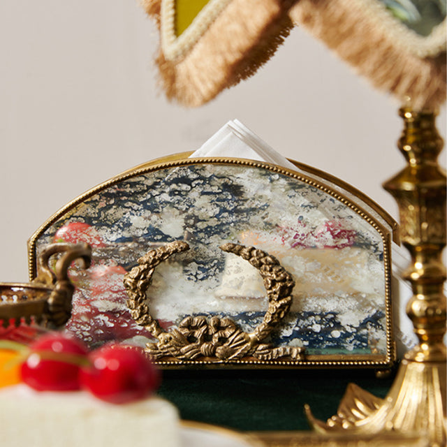 vintage brass carved glass napkin holder decorative piece storing napkins