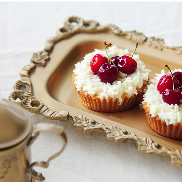 vintage carved brass floral design serving tray details