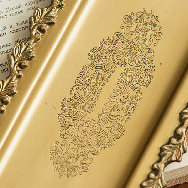 vintage carved brass floral design serving tray details
