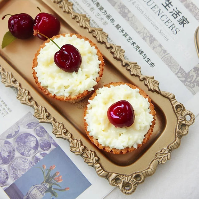 vintage carved brass floral design serving tray placing desserts