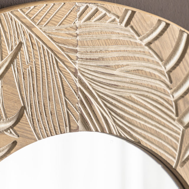 vintage carved wooden round mirror details