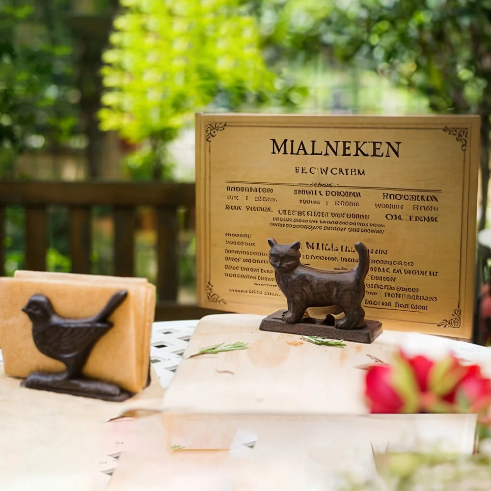 vintage cast iron brown napkin holder and bookend