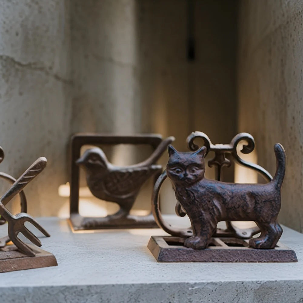 vintage cast iron brown napkin holder cookbook stand and bookend