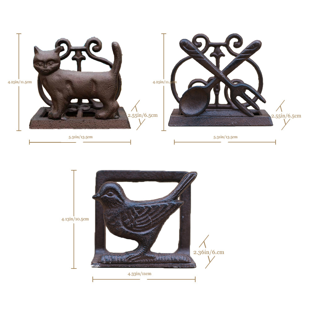 vintage cast iron brown napkin holder cookbook stand and bookend size chart