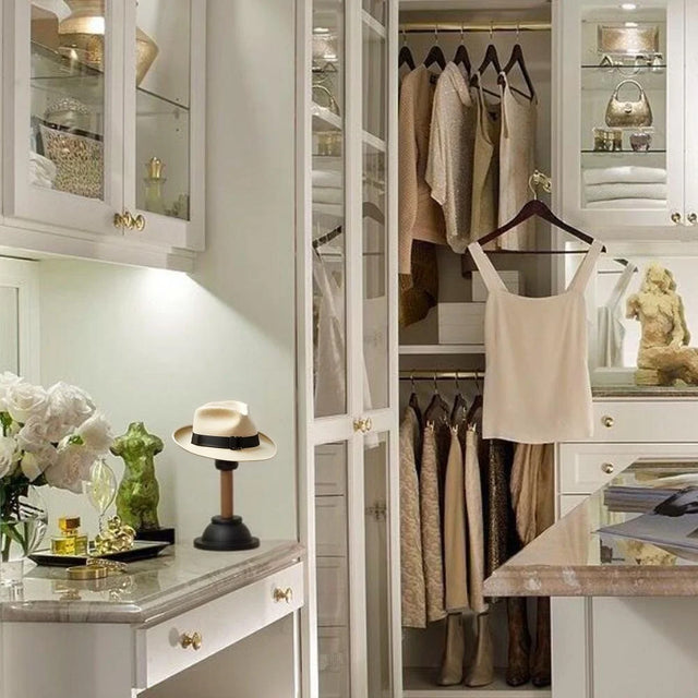 vintage dual tone wooden texture hat display stand details